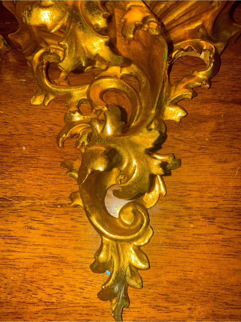Antique Italian Rococo Style Wall Bracket Shelves Carved Wood Gold Gilded Set 2